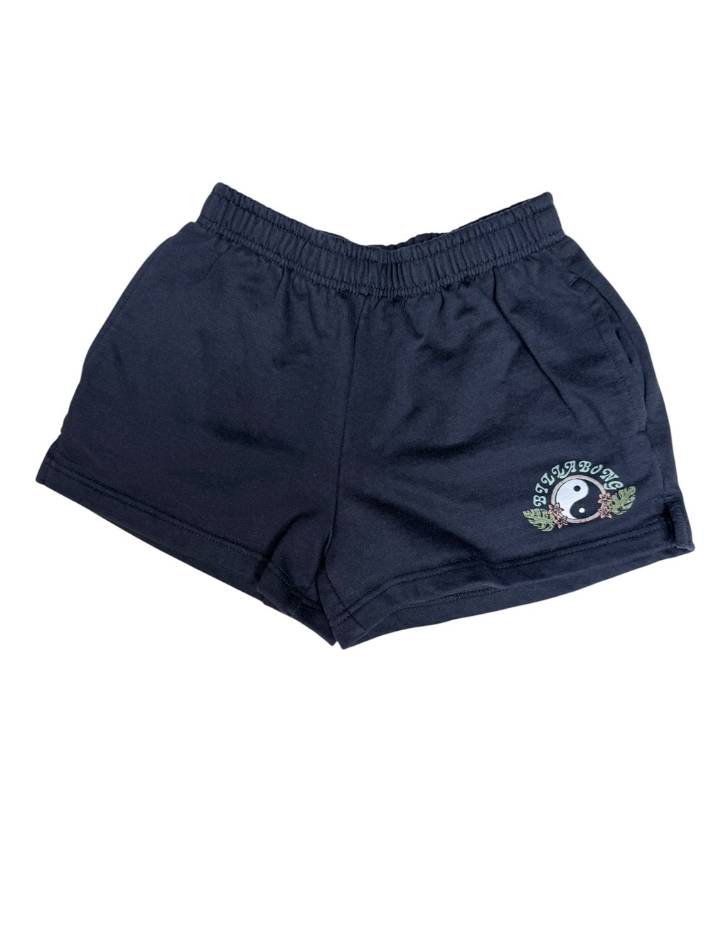 Billabong Fleece Loungewear Shorts in Black with Yin Yang Graphic [S]